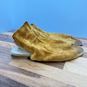 Stuart Weitzman leather ankle flat cognac suede tan sandals shoes Sz 8.5